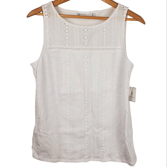 Rafaella White Sleeveless Eyelet Tank Top. NWT. MED. E0066 - Picture 1 of 9